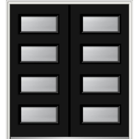 Frosted 4-Lite Fiberglass Smooth Double Door 74"x81.75" Right Hand In-swing