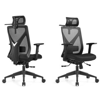 Fully Adjustable Office Chair Gaming Ergonomic Swivel Recliner Mesh Back, Black