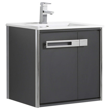 Oakville Wall Mount Bathroom Vanity, Onix Grey, 24", Chrome Hardware