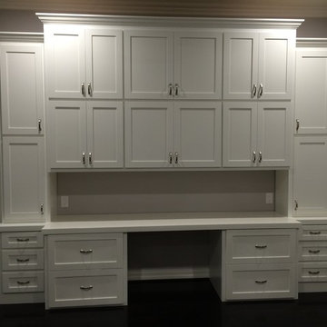 Shaker 3 tiered storage cabinet with lateral files, work space and open shelves