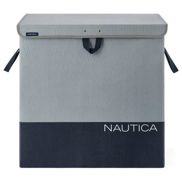 Nautica Folded Divided Hamper with Lid, Gray Block