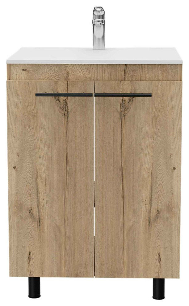 Floor Oxnard, Double Door Light Oak Transitional Bathroom