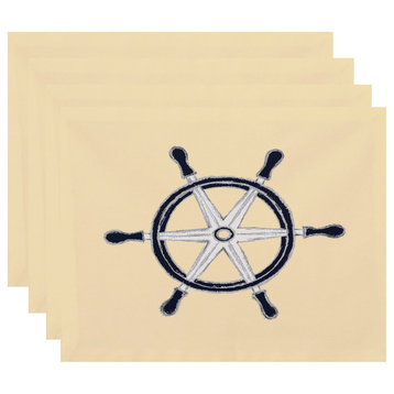18"x14" Ship Wheel, Geometric Print Placemats, Set of 4, Yellow