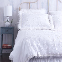 White Duvet Cover with Textured Floral & Bead Trim - Duvet Covers And Duvet Sets