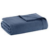 Madison Park Egyptian Cotton All-Season Woven Bedding Blanket, Navy Blue