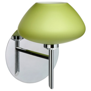 Peri 1 Light Wall Sconce, Chrome, Incandescent, Lime Glass