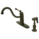 Kingston Brass - KB1575BLBS Victorian Mono Block Kitchen Faucet,Brass Sprayer, Oil Rubbed Bronze - Kingston Brass KB1575BLBS Victorian Mono Block Kitchen Faucet with Brass Sprayer, Oil Rubbed BronzeReturning to the nooks and curios of design from the Victorian Era, this faucet breathes modern excellence in performance while radiating vintage opulence. Easily adaptable to any kitchen, the Victorian Mono Deck Mount Kitchen Faucet with Lever Handle and Brass Sprayer is prized for its easy-to-use single handle. This makes it the perfect fixture for multitasking as you can adjust temperature and volume in one swipe. Enjoy the strong and durable brass material and oil rubbed bronze finish that will last for years to come. Utilize the included matching finish side-sprayer for convenience in cleaning hard-to-reach areas.Product Dimension : 10"L x 9.25"W x 2.25"H, Item Weight (lbs) : 3.68
