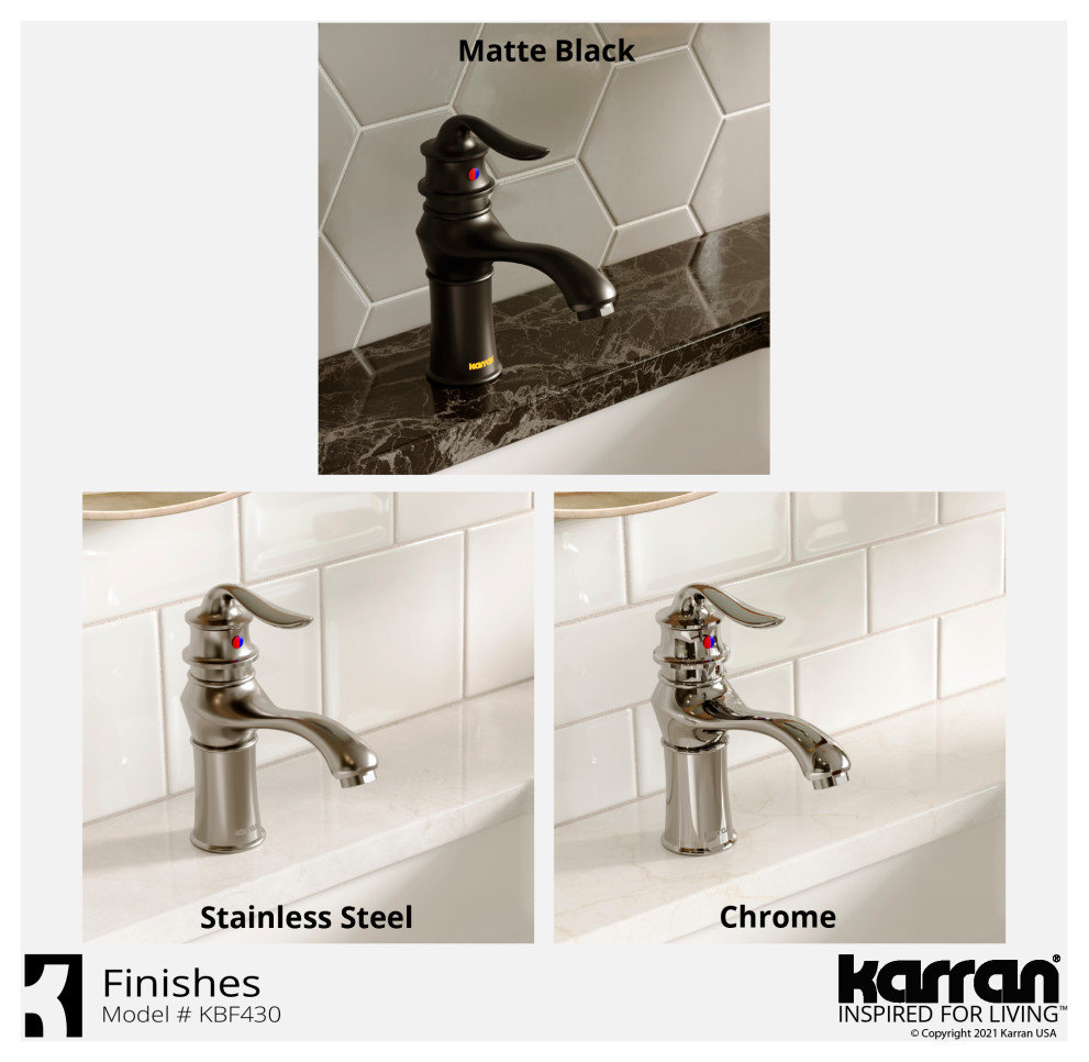 Karran KBF430 1-Hole 1-Handle Basin Faucet With Pop-up Drain, Chrome