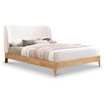Meridian Furniture - Ventura Upholstered Bed, Cream, Full - Bestow midcentury modern charm to your bedroom retreat with this lovely Ventura fabric bed. A winged headboard adds an elegant touch to the design of this handsome bed, and upholstery in a soft neutral cream color makes it easy to integrate the bed with other furnishings. Solid wood legs in a natural finish form a contrast that enhances the bed's overall aesthetic. This is a full-slatted bed, so use it with or without a box spring as desired.
