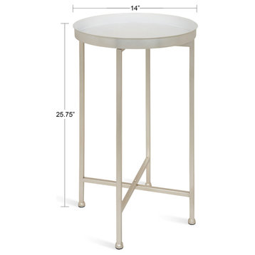 Kate and Laurel Celia Round Metal Foldable Tray Accent Table, Silver/White