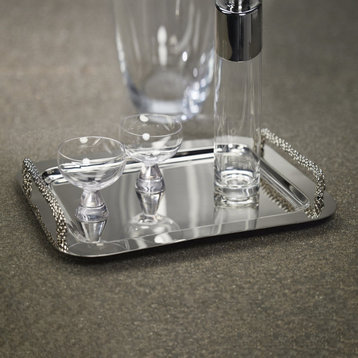 Rectangular Metal Serving Tray With Woven Handles