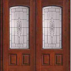 Prehung Double Door 80 Fiberglass Versailles 2 Panel Arch Lite Glass - Front Doors