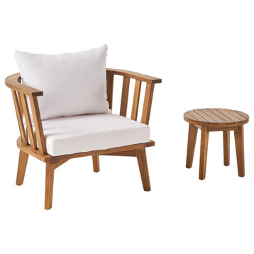 Nicola Outdoor Acacia Wood Club Chair and Side Table Set