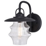 Vaxcel - Glenn 8.75"W Outdoor Wall Light Textured Black - A touch of coastal charm defines the Glenn outdoor collection. The unique shape of the clear glass shade gets its inspiration from vintage electrical insulators. A textured black finish enhances the overall feel. Combine that with a vintage Edison style filament bulb to complete the look. This outdoor wall light is ideal for your covered porch, entryway, garage, or any other area of your home.