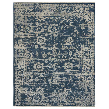 Jain Rectangle Hand Knotted Rug, Blue, 5'6"x8'6"