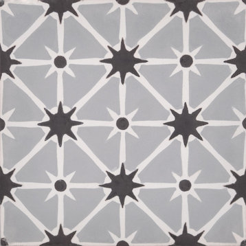 8"x8" Venice Handmade Cement Tile, Grey/Black ,Set of 12