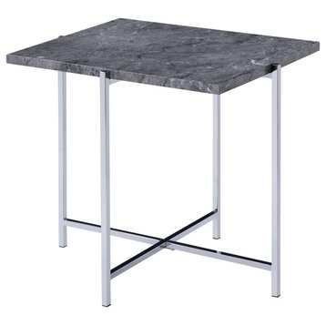 ACME Adelae End Table, Faux Marble and Chrome