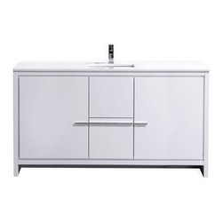 60 inch White Modern Bathroom Vanity with White Quartz Countertop - Bathroom Vanities And Sink Consoles