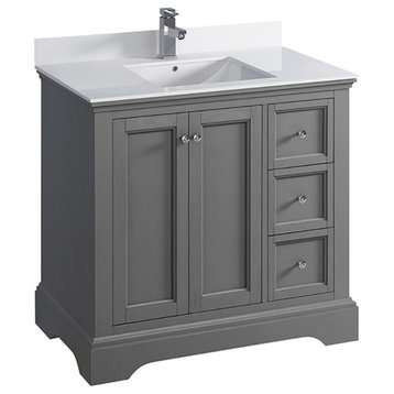 Fresca Windsor 36" Wood Bathroom Cabinet with Top/Sink in Textured Gray