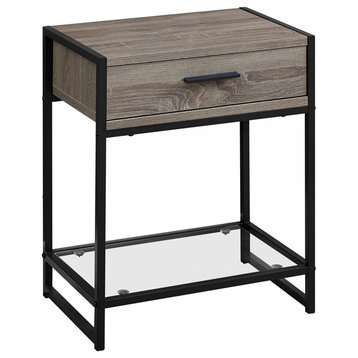 22" Accent Table, Dark Taupe, Black, Tempered Glass