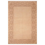 Bareens Designer Rugs - Modern Ziegler Twanda Tan Brown Hand-Knotted Wool Rug - 6'3'' x 9'1'' - Enhance the ambiance of your home with this magnificent Persian-influenced Turkish hand-knotted rug made by skilled artisans capable of creating the most exceptional vegetable dyes and hand-spun wool. This exquisite handmade rug is a one-of-a-kind  Kafkaz, otherwise identified as Chobi, Chobi Peshawar, Oushak, or Ziegler rug. These handmade rugs are crafted in Pakistan utilizing superior-quality wool imported from Australia, New Zealand, and Korea in two types of weaves: the Persian weave and the Mori weave. This rug is meticulously crafted by hand using the finest natural vegetable dyes extracted from local plants. The artisans use a blend of hand-spun local and fine merino wool, resulting in a rug with a compelling texture, higher lanolin content, and longer staple. The artisans occasionally incorporate natural or artificial silk into the pile to enhance specific motifs. The finished product is an awe-inspiring execution of flawless design and an understated palette that exudes elegance.