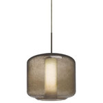 Besa Lighting - Besa Lighting 1JT-NILES10SO-BR Niles 10 - One Light Pendant with Flat Canopy - The Niles Amber Pendant is composed of a broad transparent amber glass cylinder, with an interesting bubble pattern blown randomly throughout the glass and exposed light source. The pleasing play of light through the bubble accents make for a striking affect, along with the popular theme of this transitionally designed pendant. The cord pendant fixture is equipped with a 10' SVT cordset and an low profile flat monopoint canopy. These stylish and functional luminaries are offered in a beautiful brushed Bronze finish.  No. of Rods: 4  Canopy Included: TRUE  Shade Included: TRUE  Cord Length: 120.00  Canopy Diameter: 5 x 5 x 0 Rod Length(s): 18.00Niles 10 One Light Pendant with Flat Canopy Smoke Bubble/Opal GlassUL: Suitable for damp locations, *Energy Star Qualified: n/a  *ADA Certified: n/a  *Number of Lights: Lamp: 1-*Wattage:60w T10 Medium Base bulb(s) *Bulb Included:No *Bulb Type:T10 Medium Base *Finish Type:Bronze