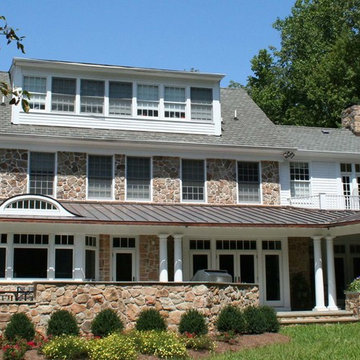 New porch creates a canopy for expanded kitchen living room and dining room expa