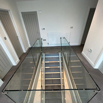 New Grey & White Staircase | Frameless Glass & Box Treads | Essex