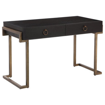 American Home Classic Julia Modern Stainless Steel/Wood Desk in Black Ash/Brass