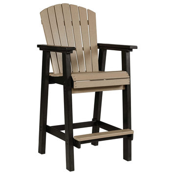 Set of 2 Indoor/Outdoor Bar Stool, HDPE Seat With High Shell Back, Black & Brown