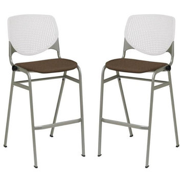 Home Square Stack Fabric Upholstered Seat Barstool in Fudge - Set of 2