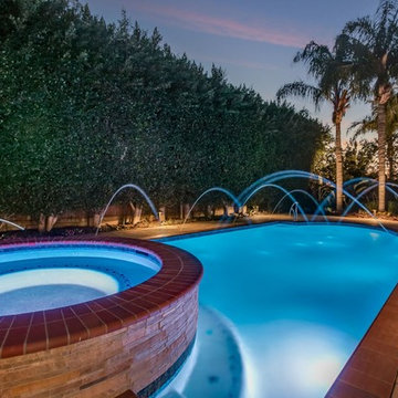 Pool with Creative Tile Details at Twilight