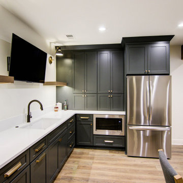Warm & Inviting Basement Retreat with Kitchenette and Reading Nook