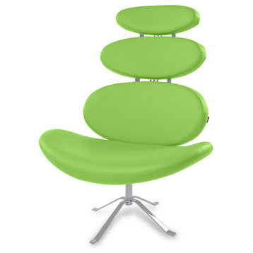 Modern Pebble Accent Chair Lime Green Leatherette Polished Chrome Base