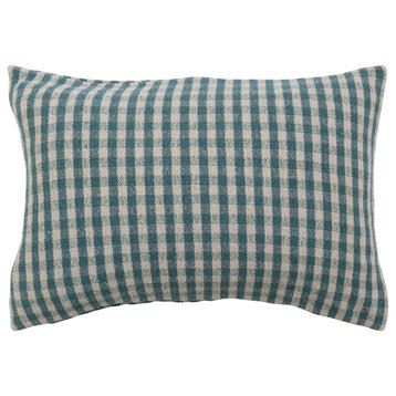Woven Recycled Cotton Blend Lumbar Pillow Cover, Teal and White