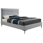 Meridian Furniture - Hunter Linen Polyester Fabric Upholstered Bed, Gray, Queen - Experience luxury and beauty with this Hunter linen textured bed. Designed to give your bedroom space an instant upscale look, this Hunter bed features soft yet durable linen textured fabric in a grey color that melds nicely with other color elements in your bedroom. Deep horizontal channel tufting runs the length of the headboard, giving it a sumptuous and inviting appeal. The bed's matte black legs finish the design on a truly modern note.
