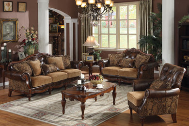 Dreena Traditional 3 PC Bonded Leather and Chenille Sofa Set