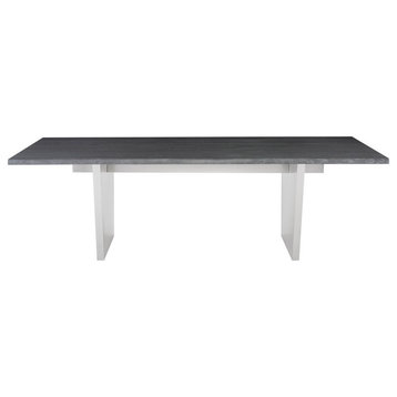 Finneas Dining Table Oxidized Gray Oak Top Brushed Stainless 96"