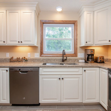 Transitional Crema & Sumatra Kitchen Remodel w/ Anatolia vintage wood floor