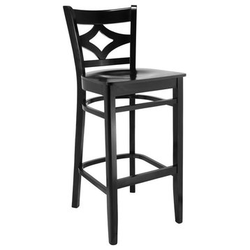 Curtain Back Bar Stool in Black with Wood Seat
