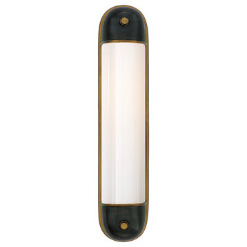 Selecta Long Sconce in Bronze and Hand-Rubbed Antique Brass with White Glass