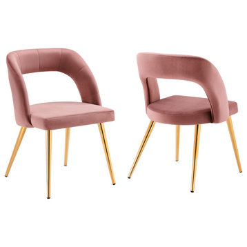 Marciano Performance Velvet Dining Chair Set of 2 Gold Dusty Rose -6030