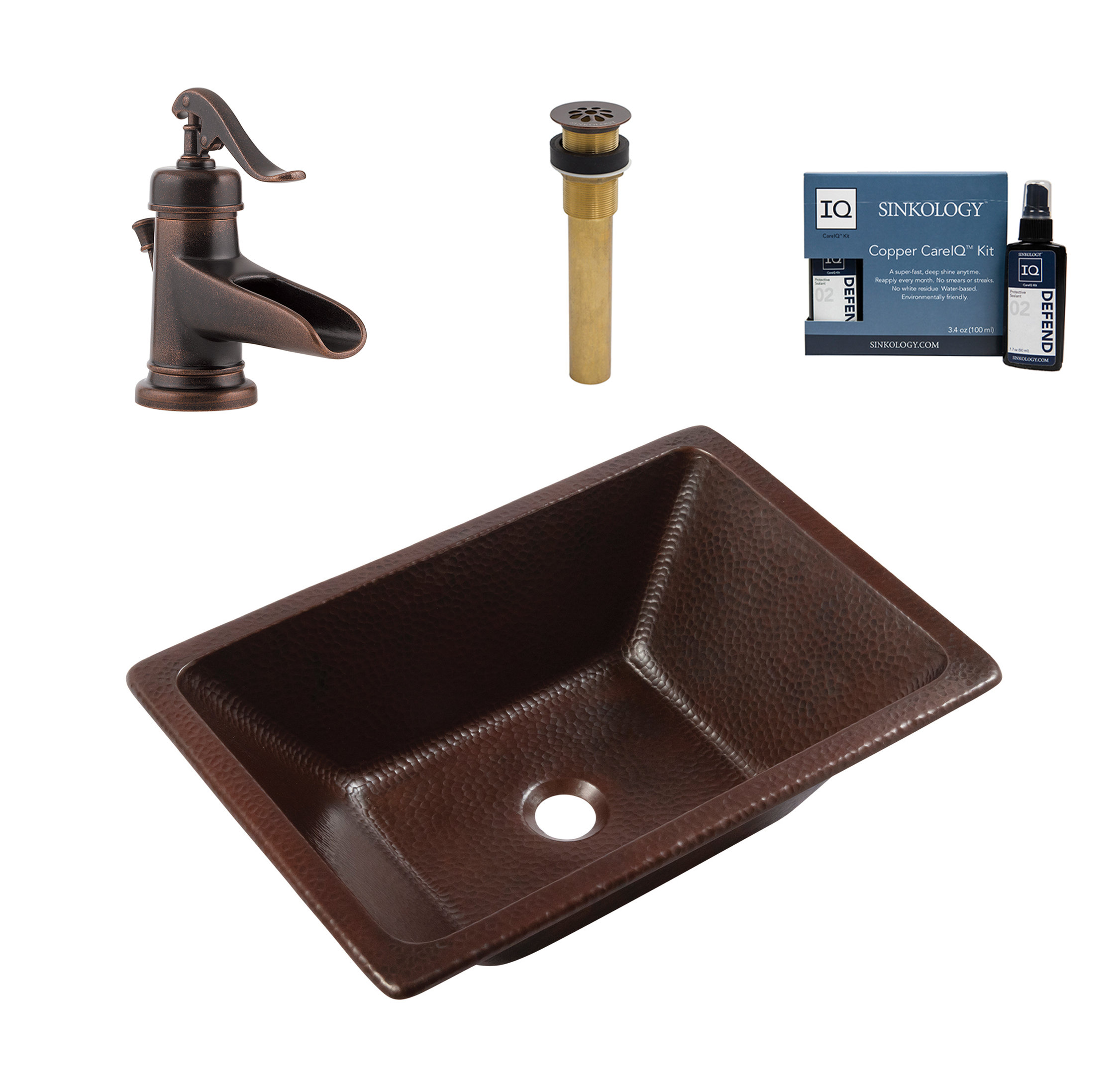 Hawking Copper 20" Rectangular Dual Flex Bath Sink with Ashfield Faucet Kit