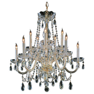 Traditional Hand Cut Crystal 10-Light Chandelier in Polished Brass