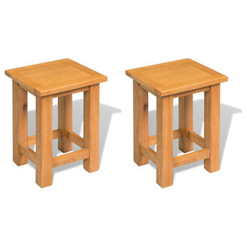vidaXL End Tables 2 Pcs Wooden Side Table Bedroom Bedside Table Solid Oak Wood