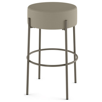 Amisco Clovis Counter and Bar Stool, Greige Faux Leather / Grey Metal, Counter Height