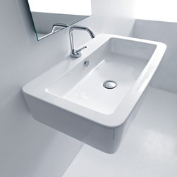 WS Bath Collections Ego 3250 Wall Hung or Counter Top Ceramic Sink 27.6" x 16.9" - Bathroom Sinks