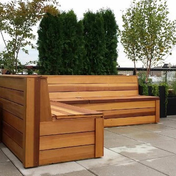 clear cedar bench, planters