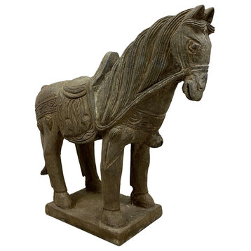 Consigned Early 20th Century Chinese Vintage Carved Stone Horse Statue/Sculpture