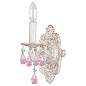 Paris Market 1 Light Sconce in Antique White with Rose Colored Hand Cut Crystal